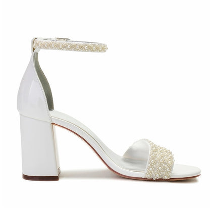 Strap Ivory Women's White Embellished Pearl Ankle Block