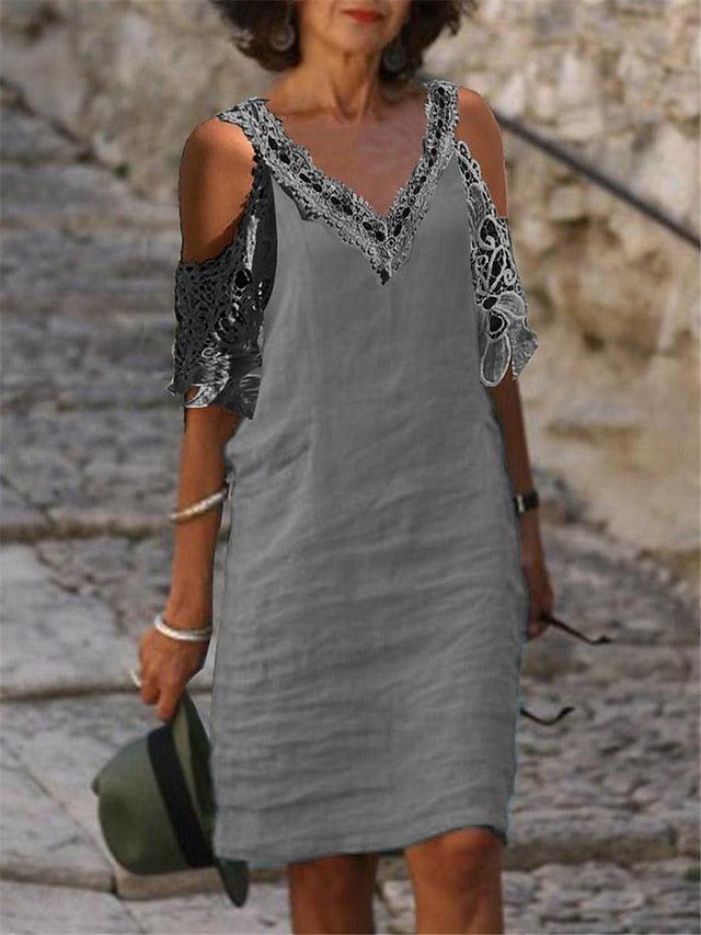 Women's Blue White Green Summer Spring Midi Dress Faux