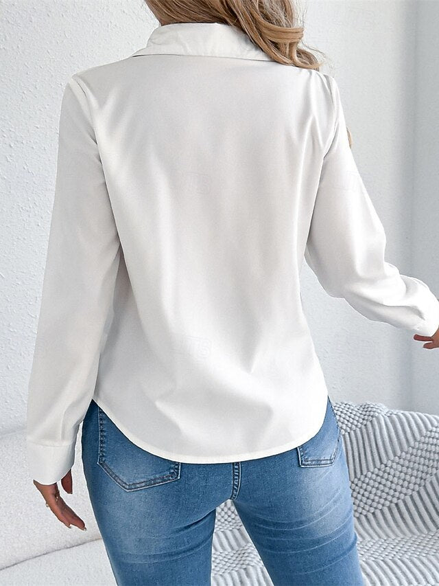 Women's Blouse Dressy Tops Ruched Patchwork Buttons Plain