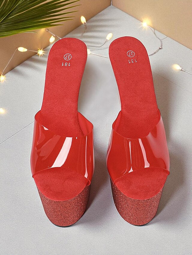 Heels Stiletto Glitter Platform Women's Red