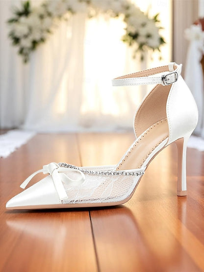 Heels High Lace White Women's Satin