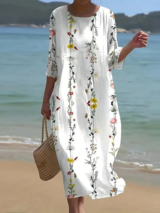Women's Maxi Dress Boho Crew Neck  3/4 Length Sleeve Shift