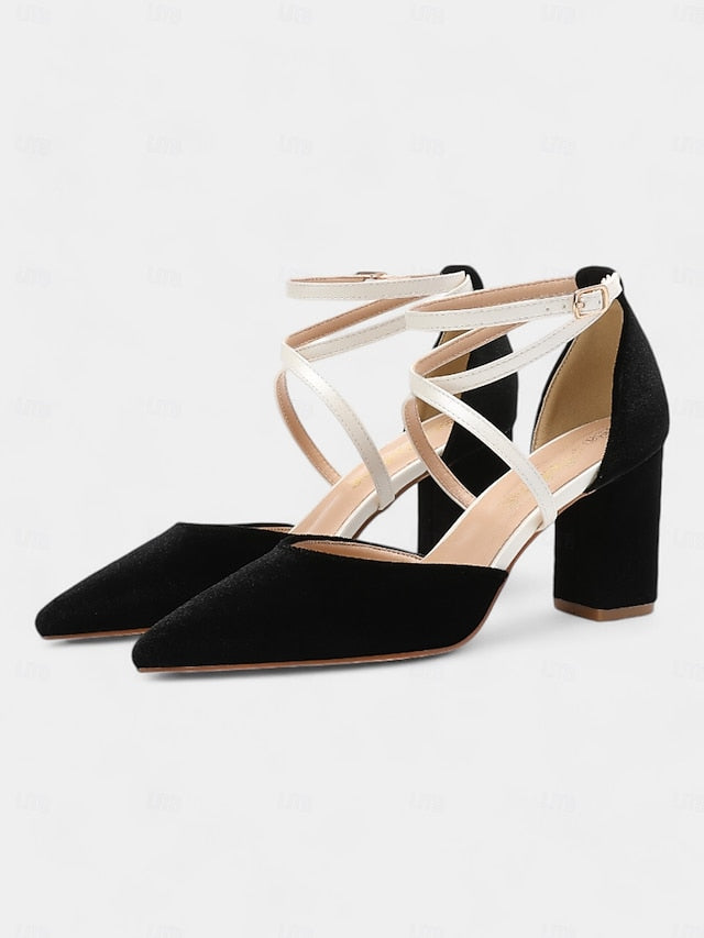 Chic Women's Two-Tone - Ankle Suede Strap Heels Elegant