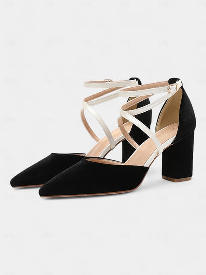 Chic Women's Two-Tone - Ankle Suede Strap Heels Elegant