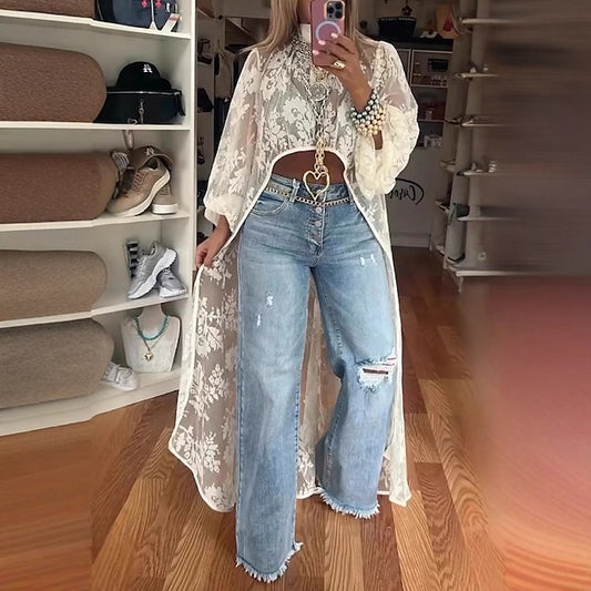 Women's Blouse Lace Tops Lace Asymmetric Flower Modern