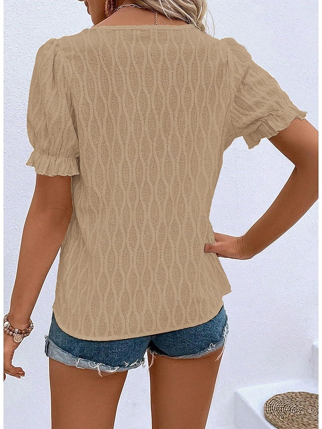 Women's White Elegant Lace Tops Eyelet Blouse Dressy Tops