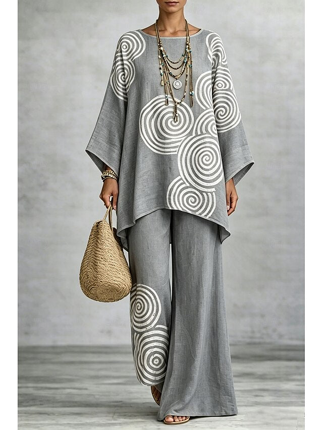 Women's Pants Sets Long Sleeve Round Neck Graphic Geometric