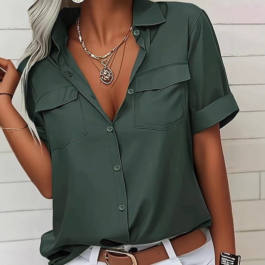 Women's Summer Shirt Dress Shirt Blouse Pocket Buttons