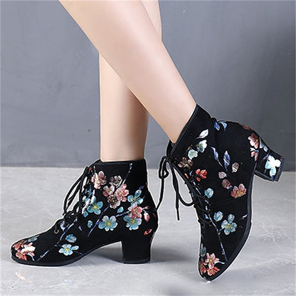 Black Comfortable for Lace-up Women Shoes – Floral Dance Low