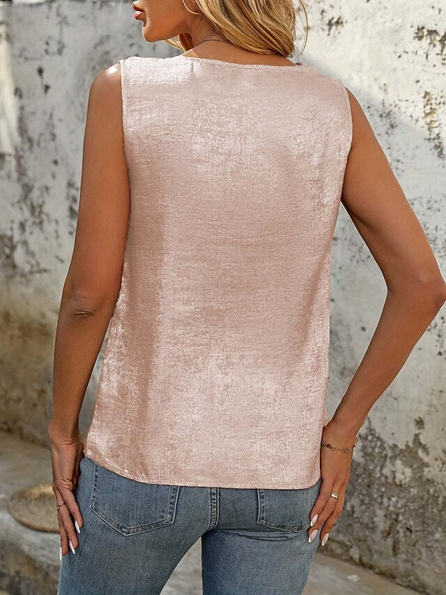 Women's Tank Top Buttons Plain Fashion Stylish Casual