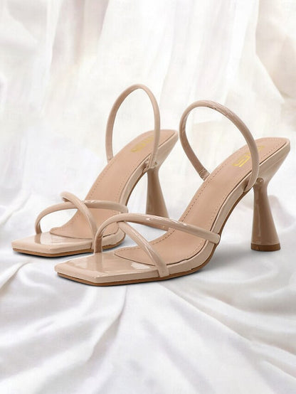 with Toe Square Heeled Sandals Strappy Beige Design –