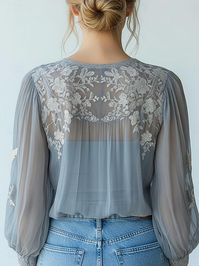 Women's Shirt Blouse Mesh Floral Vintage Stylish Classic