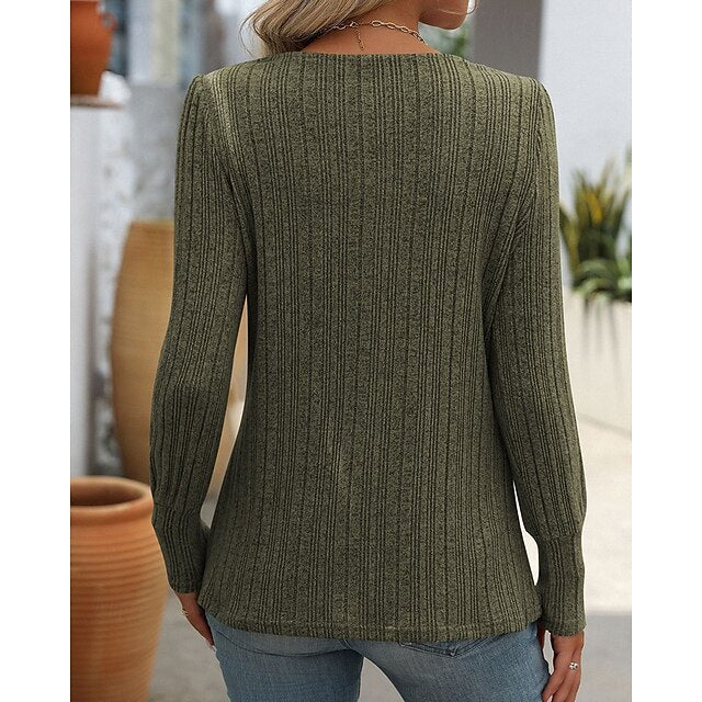 Women's Pullover Sweatshirt Casual Tops Buttons Long Sleeve