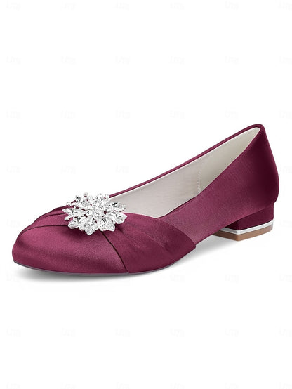 White Wedding Satin Flats – Elegant Crystal Women's