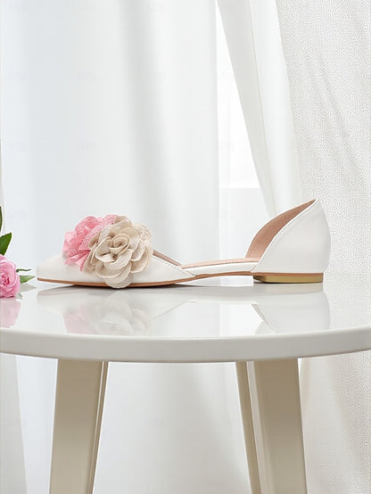 Women's Flower with Pink Beige Flats and Wedding White