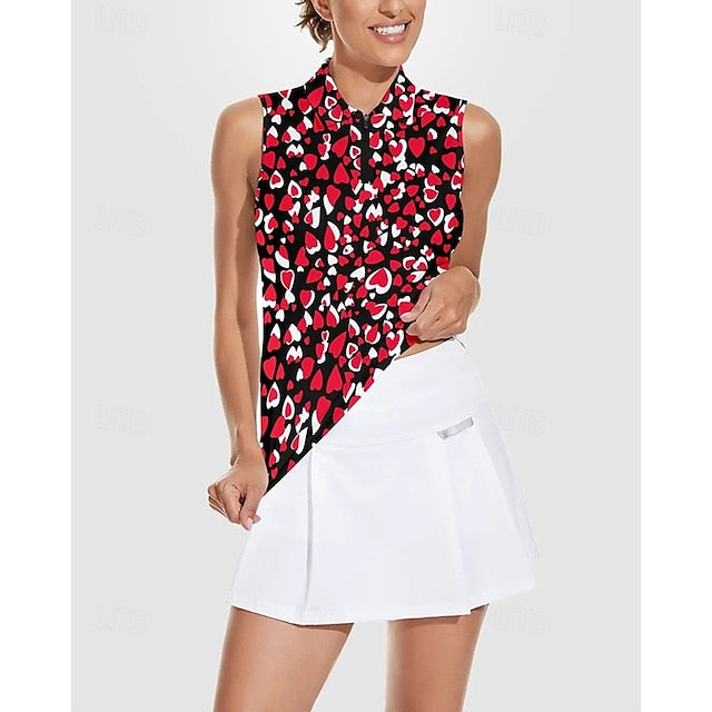 Women's Heart Tennis Shirt Sleeveless Print UPF50+ Quick