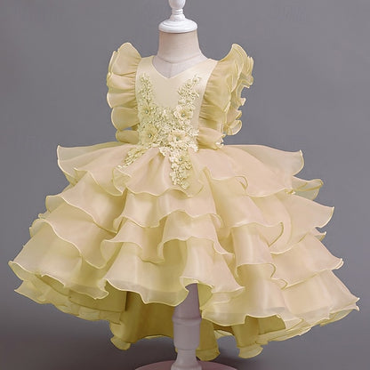 Floral Kids Girls' Party Dress Asymmetrical