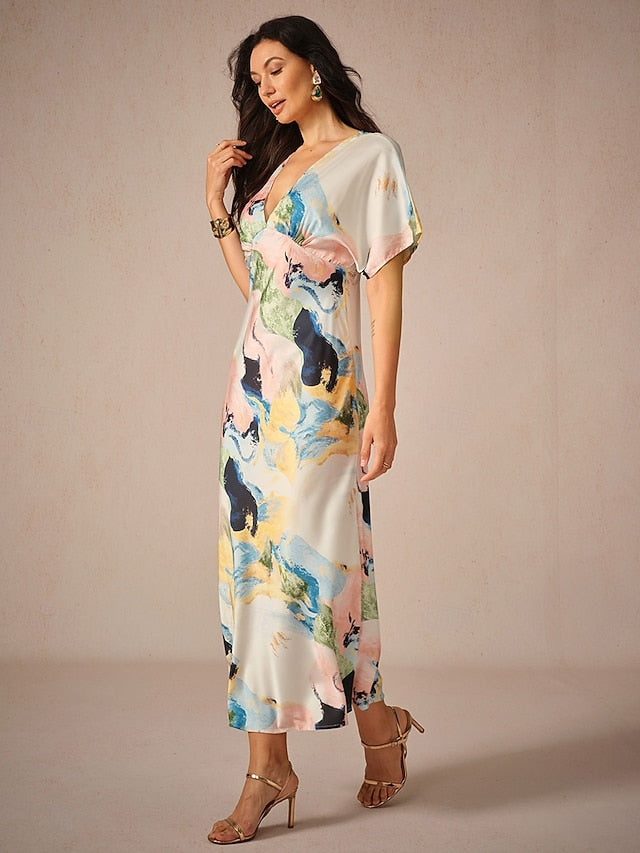Women's Wedding Guest Dress Elegant Tie Dye Maxi Dress