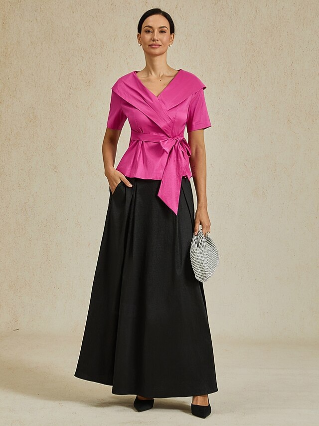 Women's With Belt Solid Color Stylish Turndown Fuchsia