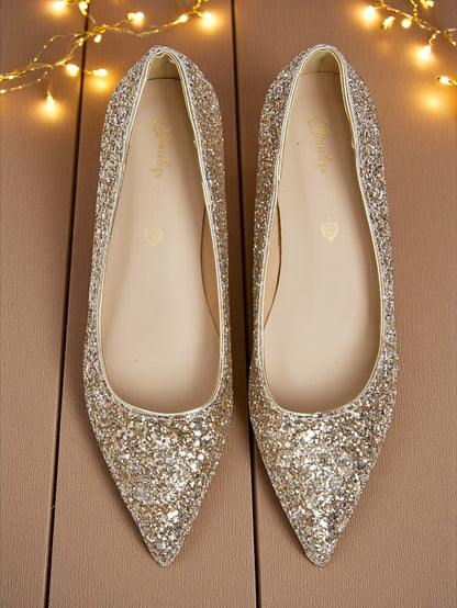 - Toe Heel Pointed Women's Glitter Low Sparkly Pumps