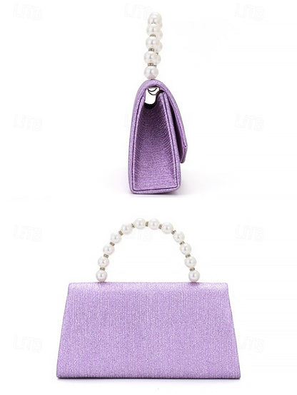 Handle Bag Purple Clutch Pearl with Glitter Women's –