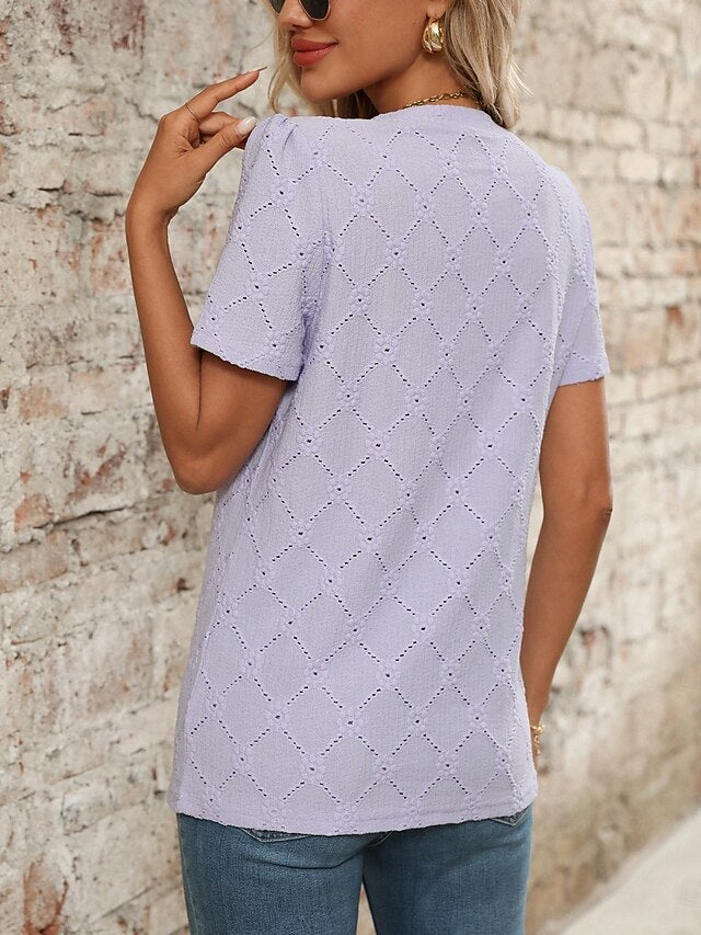 Women's T Shirt Tee Top Buttons Plain Fashion Stylish