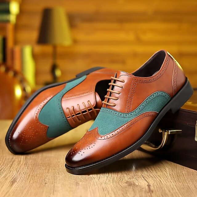 Brown Oxford Men's Shoes Green and – Wingtip in Two-Tone