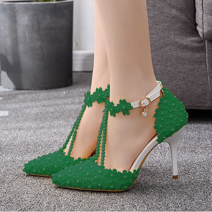 Shoes High Bridal Wedding Lace Heel Pointed Women's