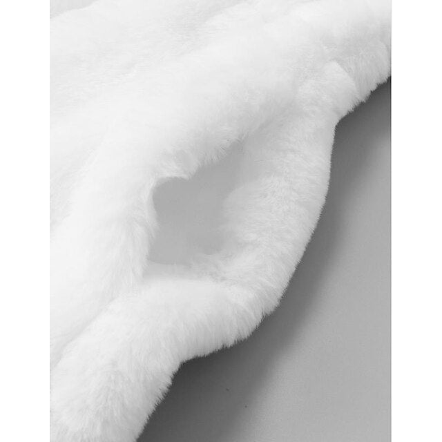 Jacket Coat Long Women's Black Sherpa Faux White Fur