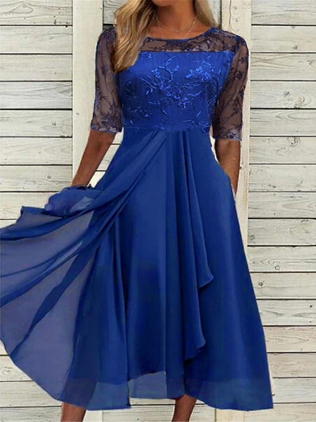 Women's Midi Dress Lace Dress Cocktail Dress Wedding Guest