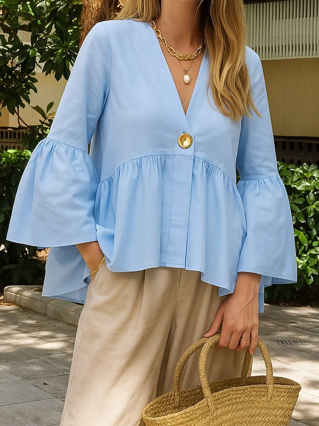 Women's Blouse Bow Solid Color Daily Stylish Basic Long
