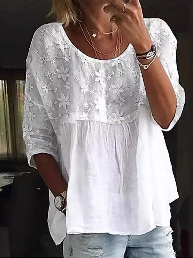Women's Shirt Linen-Inspired Sets Blouse Cotton Shirt Solid