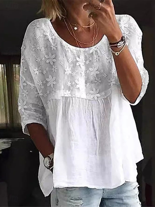 Women's Shirt Linen-Inspired Sets Blouse Cotton Shirt Solid