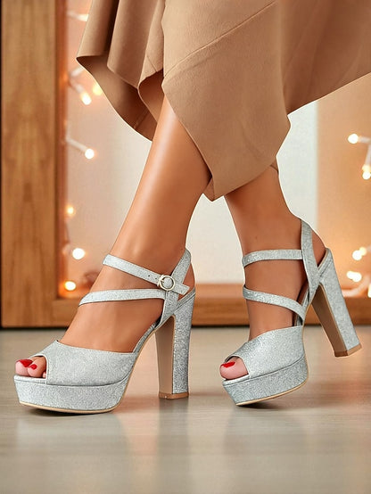 Strap Glitter High with Heel Platform Sandals Ankle Women's
