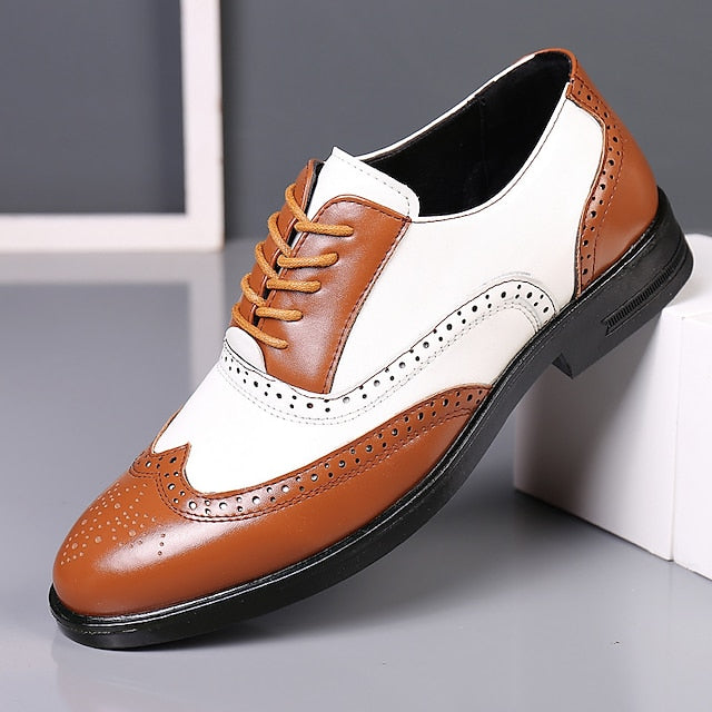 Burgundy Oxford Men's Wingtip Brogue Shoes White and