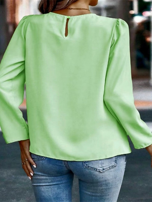Women's Popover Shirt Casual Shirt Blouse Ruched Solid