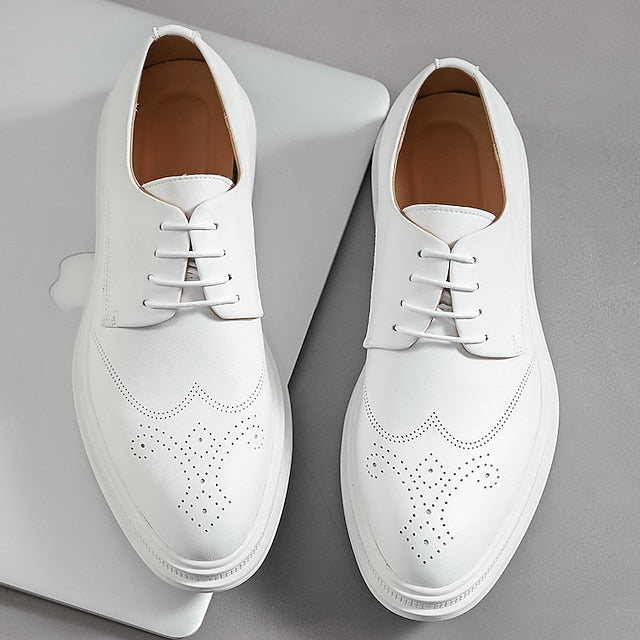 Men's Oxford Perforated with Shoes Leather Faux White