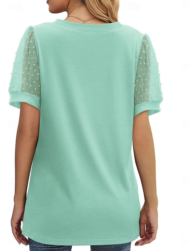 Women's T Shirt Patchwork Mesh Plain Fashion Modern Casual