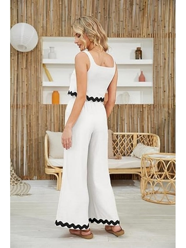 Women's tank top trousers wavy hem casual fashion suit