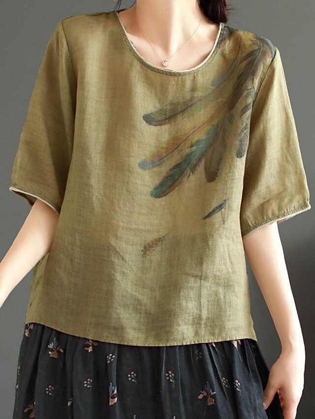 Women's Shirt Cotton Linen Shirts Blouse Faux Cotton Linen