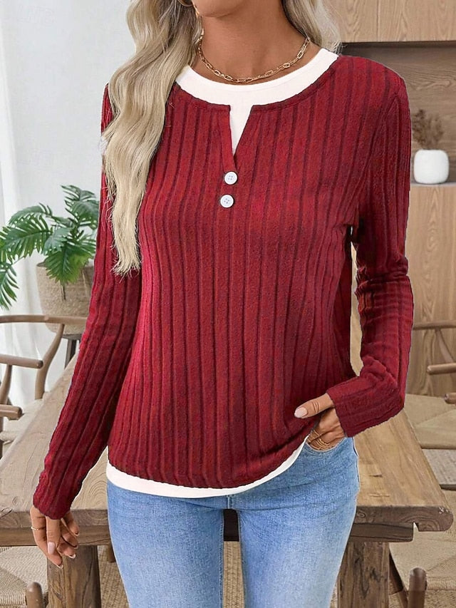 Women's Blouse Patchwork Buttons Solid Color Stylish Casual