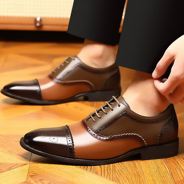 Men's Two-Tone Brogue Black – and Faux Brown Shoes