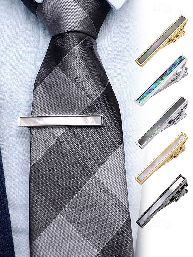 Men's pearl clip tie and brass with mother inlaid of