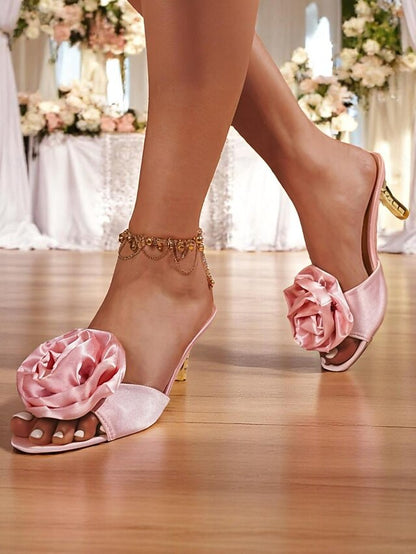 Open-Toe Accents with Wedding Heels Gold Women's and Satin