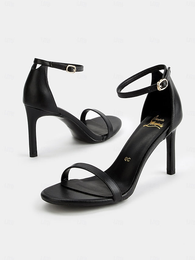 Ankle Strap Open-Toe Women Black Stiletto Elegant - Sandals for
