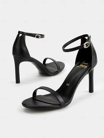 Ankle Strap Open-Toe Women Black Stiletto Elegant - Sandals for