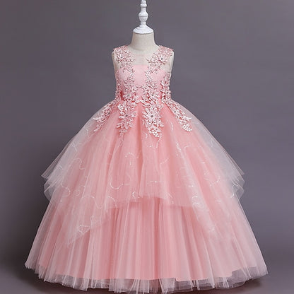 Girls' Dress Line Floral Colored Solid Kids A