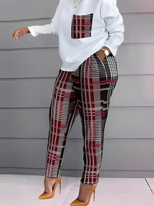 Women's Pants Sets Long Sleeve Crew Neck Graphic Color