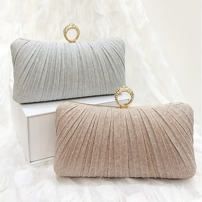 Bag Ring Glitter with Elegant Rhinestone Gold Clutch Evening