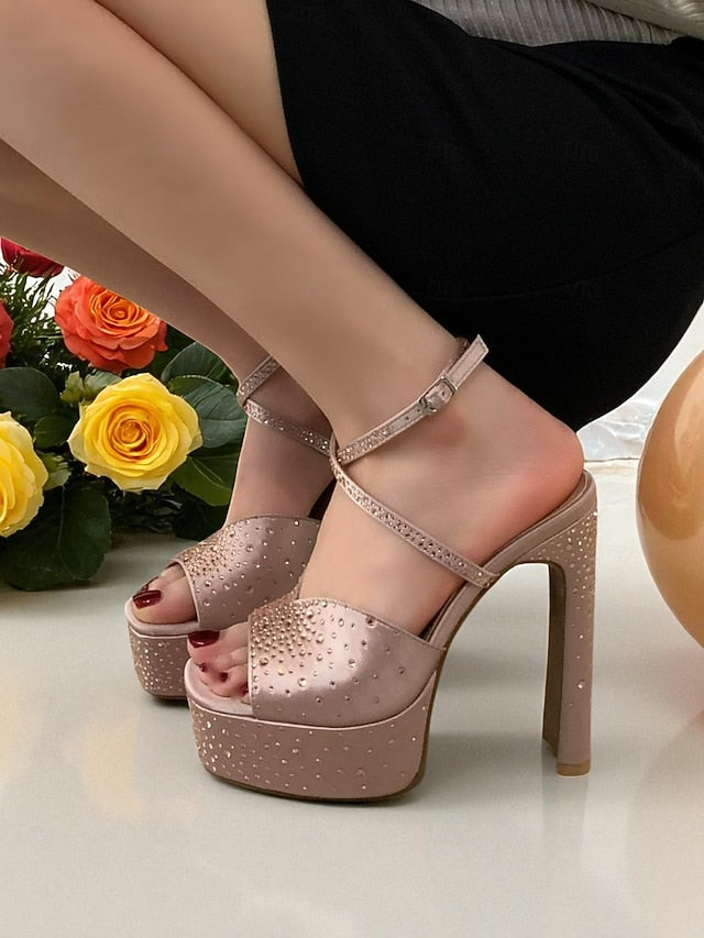 Heel Peep Toe with Platform Women's Sandals Rhinestone High